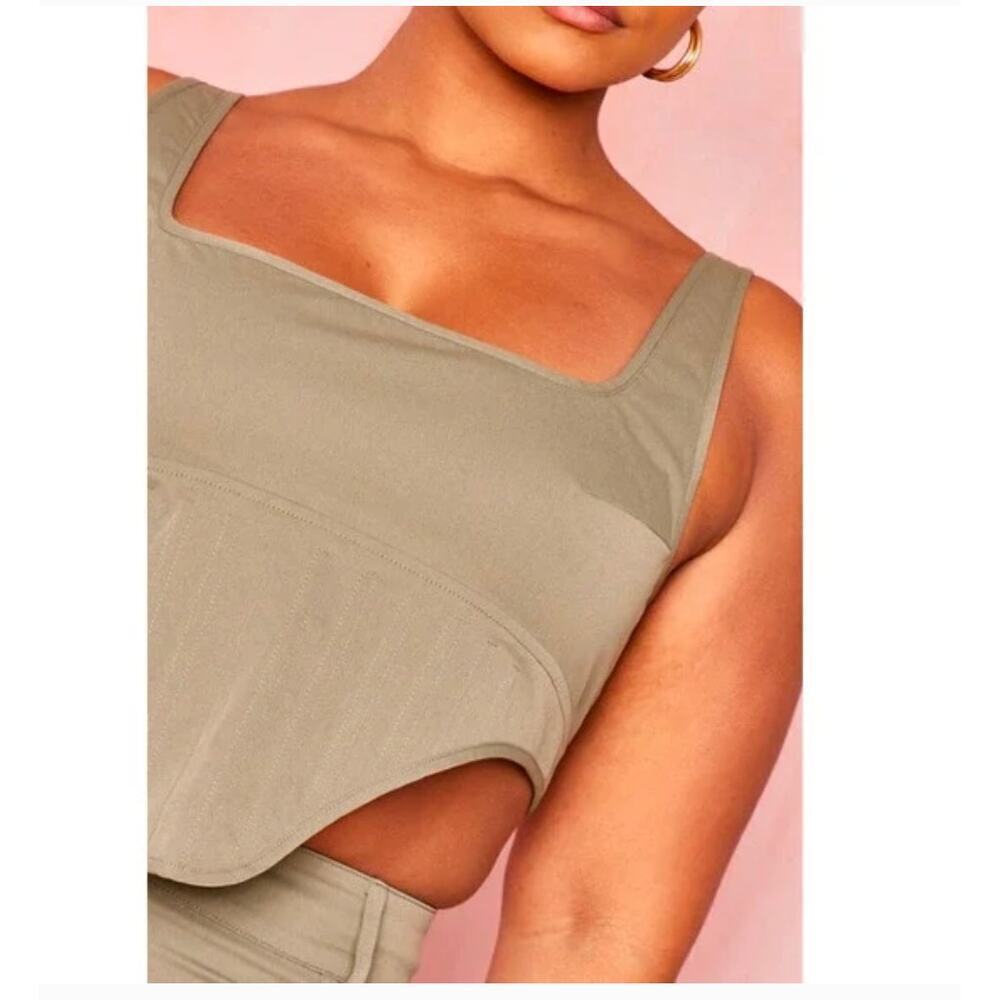 PLT Olive Green Structured Dip Hem Cargo Crop Corset Bustier Sz 14 Y2K Utility - Picture 11 of 14